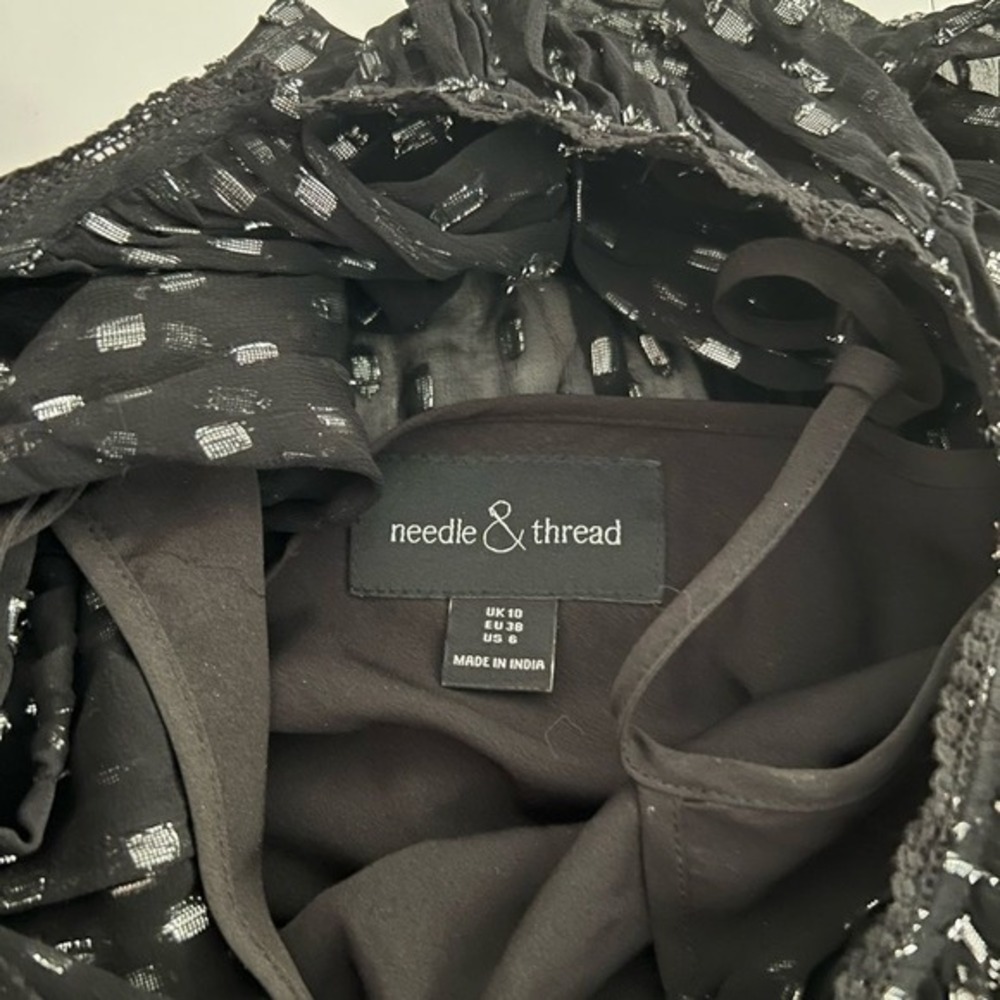 Needle & Thread Black Lurex Chiffon Midi Dress Metallic Dots Slip Included 6 - Picture 4 of 12